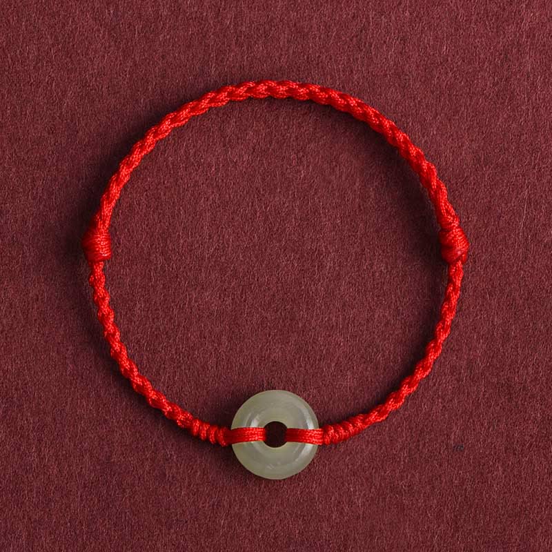 KarmaRipple's Authentic Hetian Jade Peace Buckle Protection Fortune Woven Bracelet Anklet p2