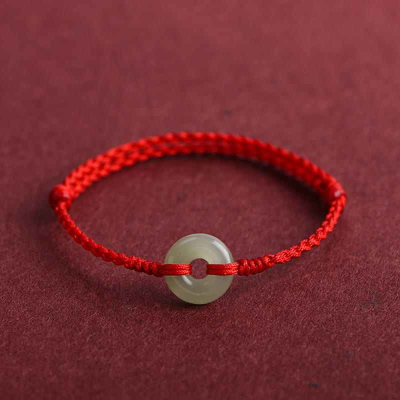 KarmaRipple's Authentic Hetian Jade Peace Buckle Protection Fortune Woven Bracelet Anklet p5
