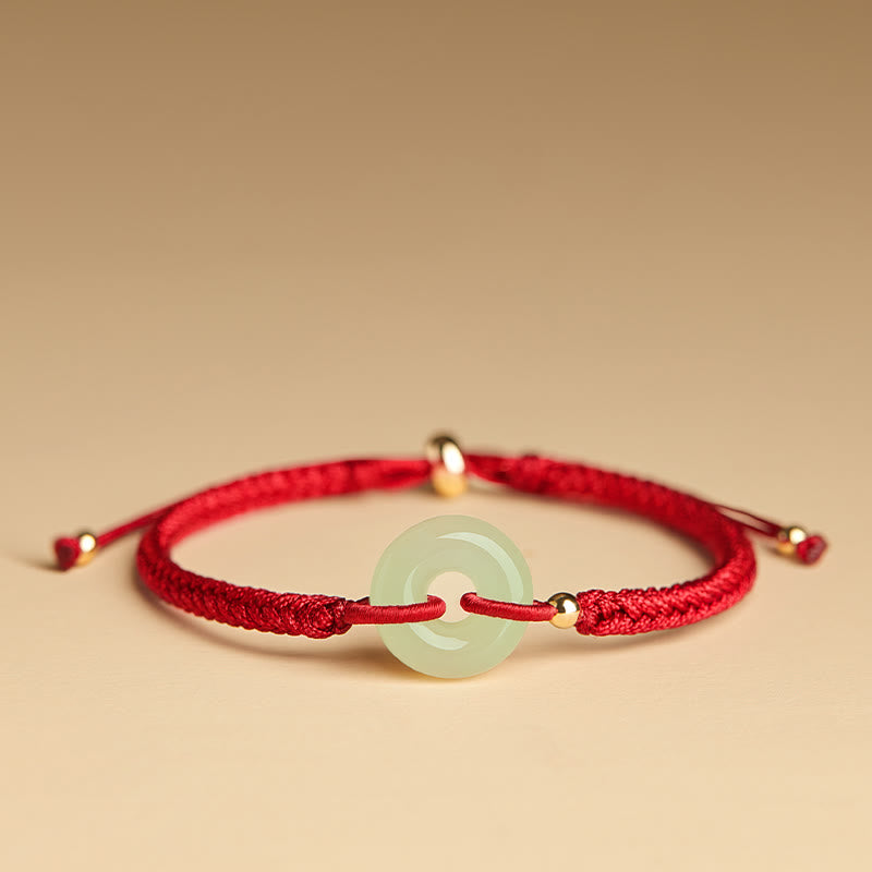KarmaRipple's Authentic Hetian Jade Peace Buckle Fu Character Protection Fortune Woven Bracelet p2