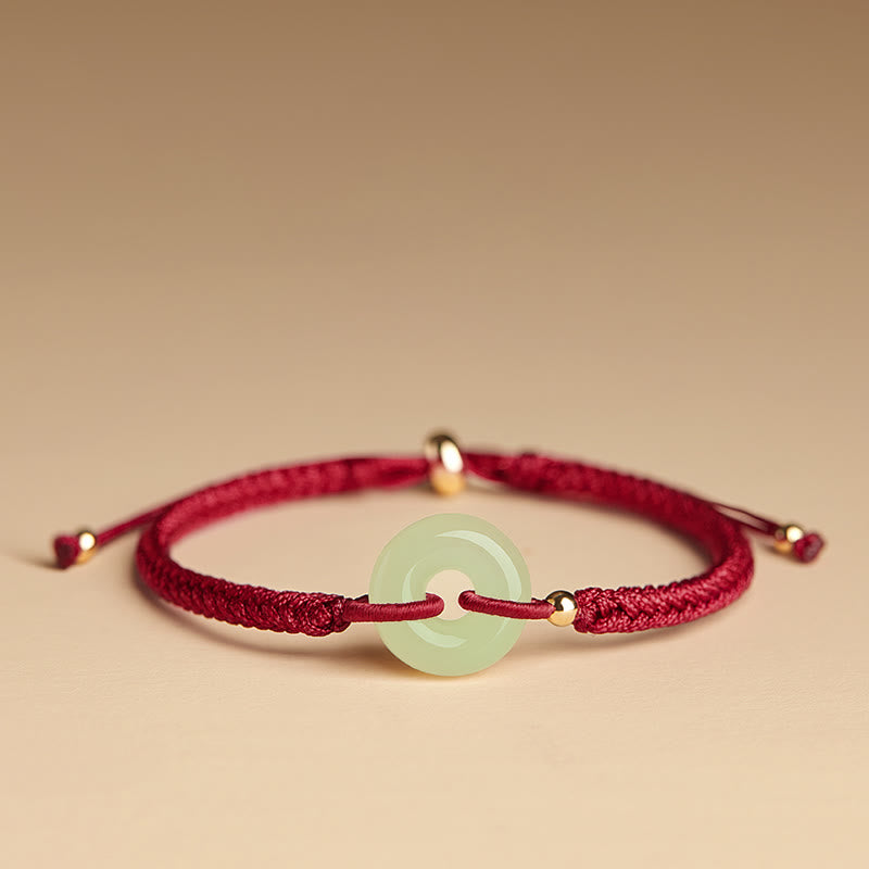 KarmaRipple's Authentic Hetian Jade Peace Buckle Fu Character Protection Fortune Woven Bracelet p1
