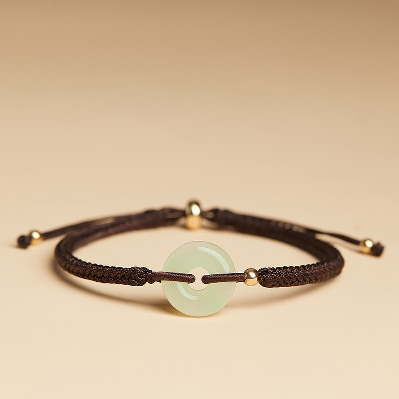 KarmaRipple's Authentic Hetian Jade Peace Buckle Fu Character Protection Fortune Woven Bracelet p32
