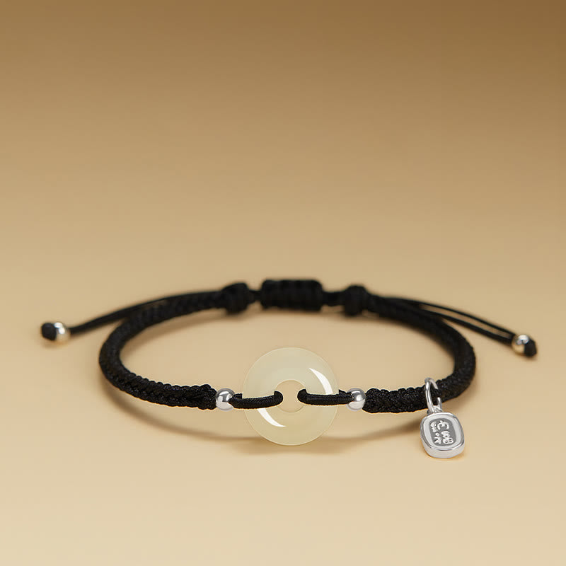KarmaRipple's Authentic Hetian Jade Peace Buckle Fu Character Protection Fortune Woven Bracelet p33