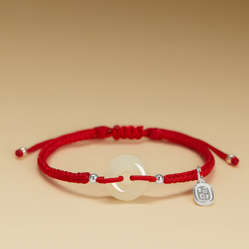 KarmaRipple's Authentic Hetian Jade Peace Buckle Fu Character Protection Fortune Woven Bracelet p7