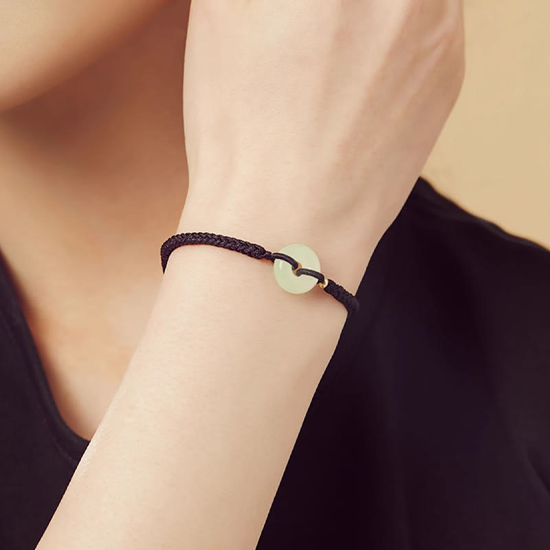 KarmaRipple's Authentic Hetian Jade Peace Buckle Fu Character Protection Fortune Woven Bracelet p20