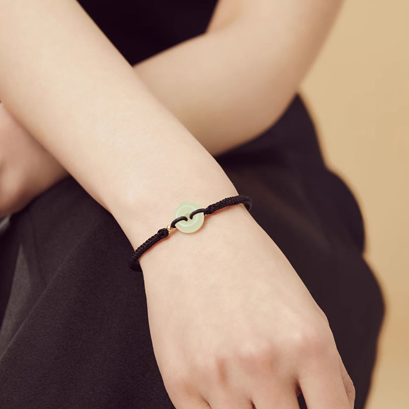 KarmaRipple's Authentic Hetian Jade Peace Buckle Fu Character Protection Fortune Woven Bracelet p21