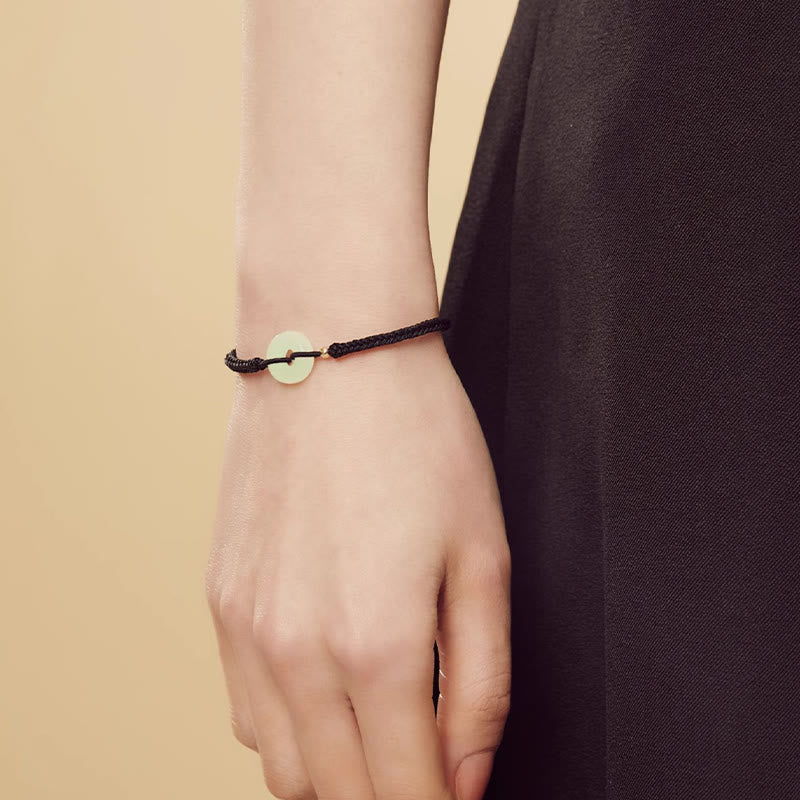 KarmaRipple's Authentic Hetian Jade Peace Buckle Fu Character Protection Fortune Woven Bracelet p24