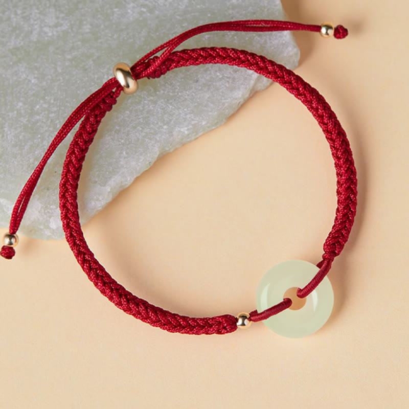 KarmaRipple's Authentic Hetian Jade Peace Buckle Fu Character Protection Fortune Woven Bracelet p8