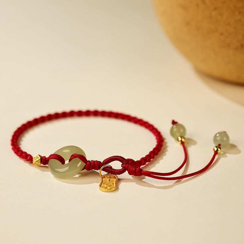 KarmaRipple's Authentic Hetian Jade Peace Buckle Red String Fortune Woven Bracelet p3