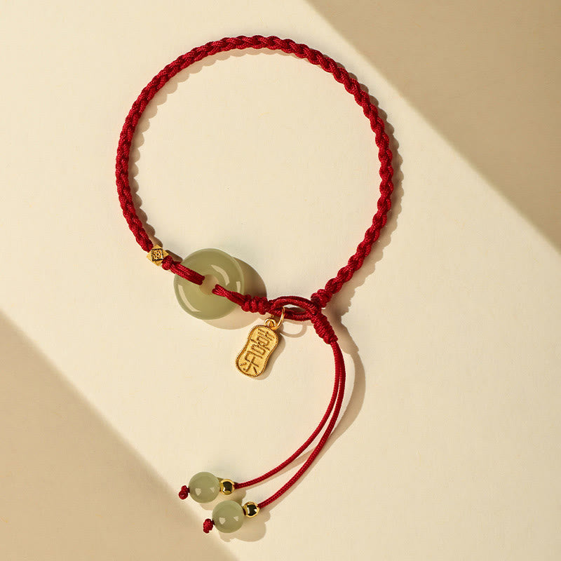 KarmaRipple's Authentic Hetian Jade Peace Buckle Red String Fortune Woven Bracelet p2