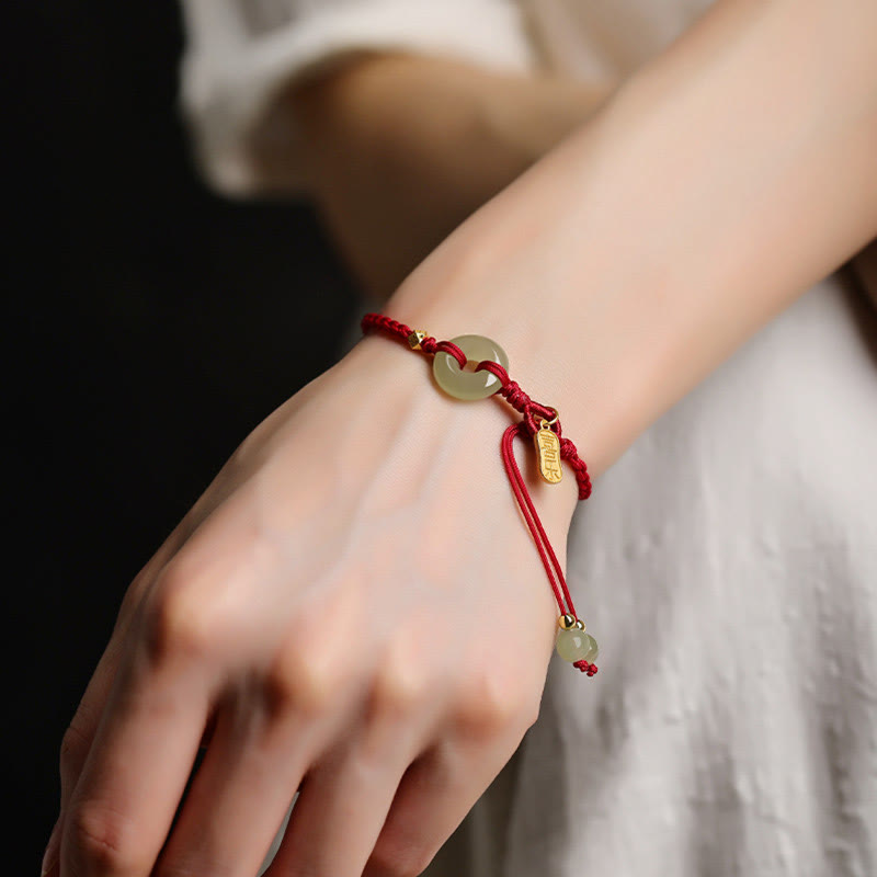 KarmaRipple's Authentic Hetian Jade Peace Buckle Red String Fortune Woven Bracelet p4