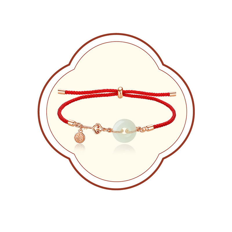KarmaRipple's Authentic Hetian Jade Peace Buckle 925 Sterling Silver Red String Fu Character Protection Fortune Bracelet p4