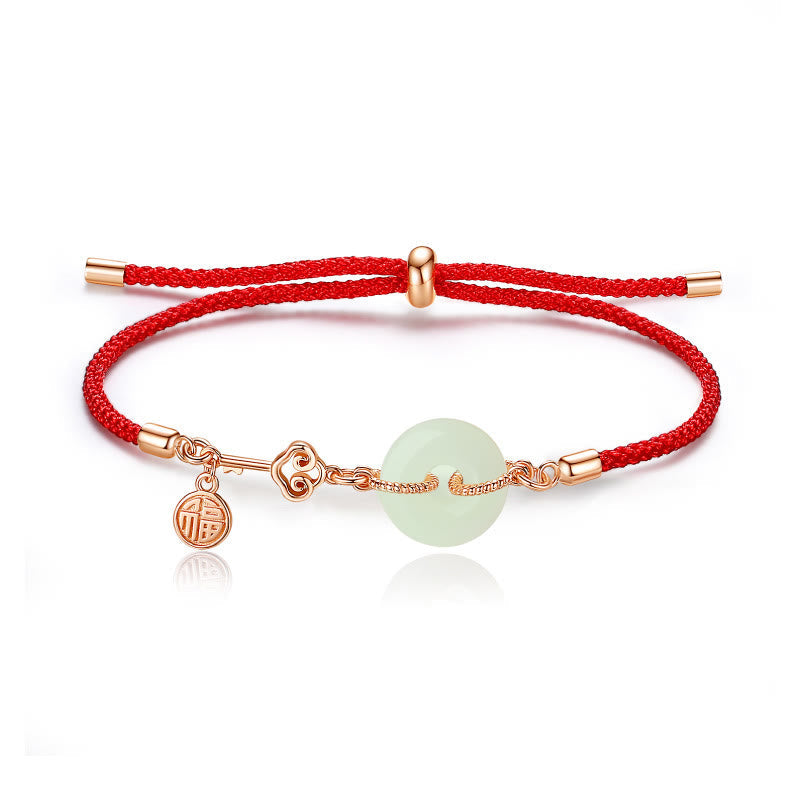 KarmaRipple's Authentic Hetian Jade Peace Buckle 925 Sterling Silver Red String Fu Character Protection Fortune Bracelet p3
