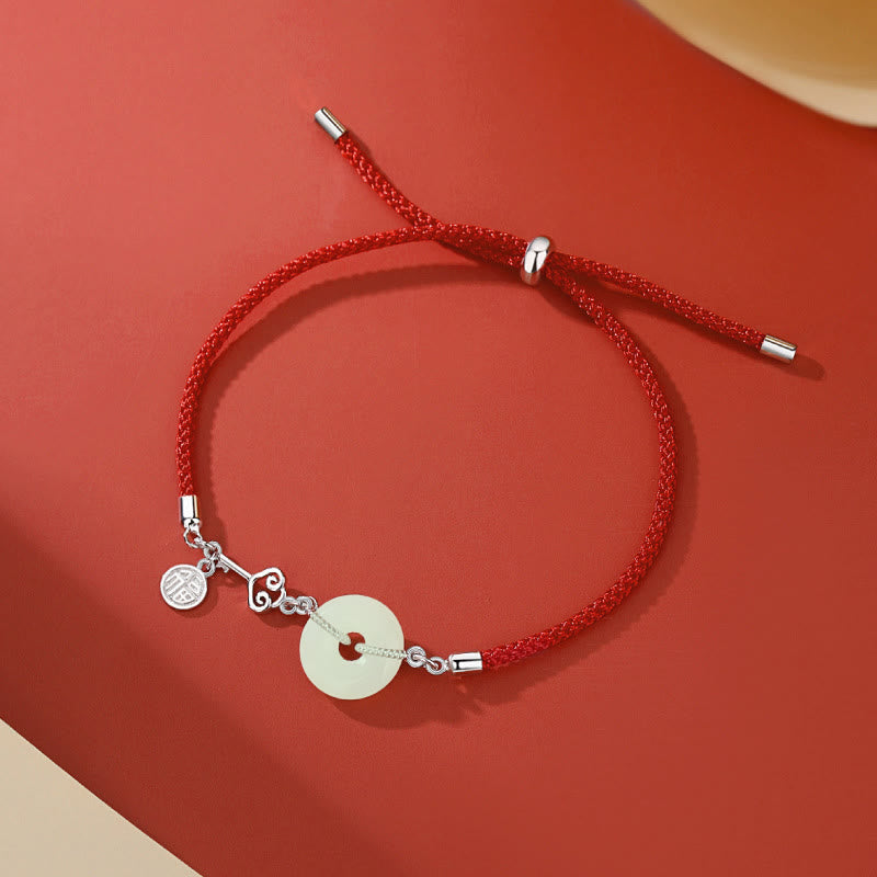 KarmaRipple's Authentic Hetian Jade Peace Buckle 925 Sterling Silver Red String Fu Character Protection Fortune Bracelet p16