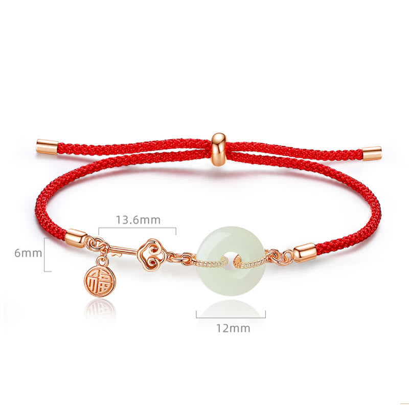 KarmaRipple's Authentic Hetian Jade Peace Buckle 925 Sterling Silver Red String Fu Character Protection Fortune Bracelet p6