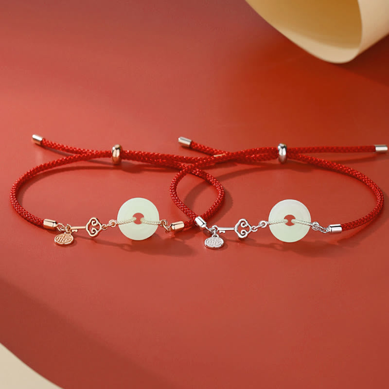 KarmaRipple's Authentic Hetian Jade Peace Buckle 925 Sterling Silver Red String Fu Character Protection Fortune Bracelet p14