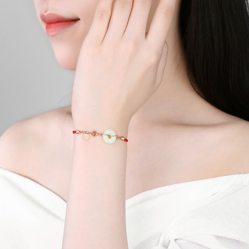 KarmaRipple's Authentic Hetian Jade Peace Buckle 925 Sterling Silver Red String Fu Character Protection Fortune Bracelet p5