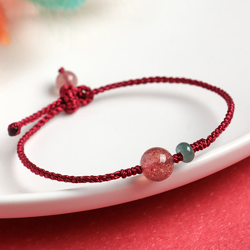 KarmaRipple's Authentic Strawberry Quartz Jade Ivory Agate Red String Positive Bracelet p1