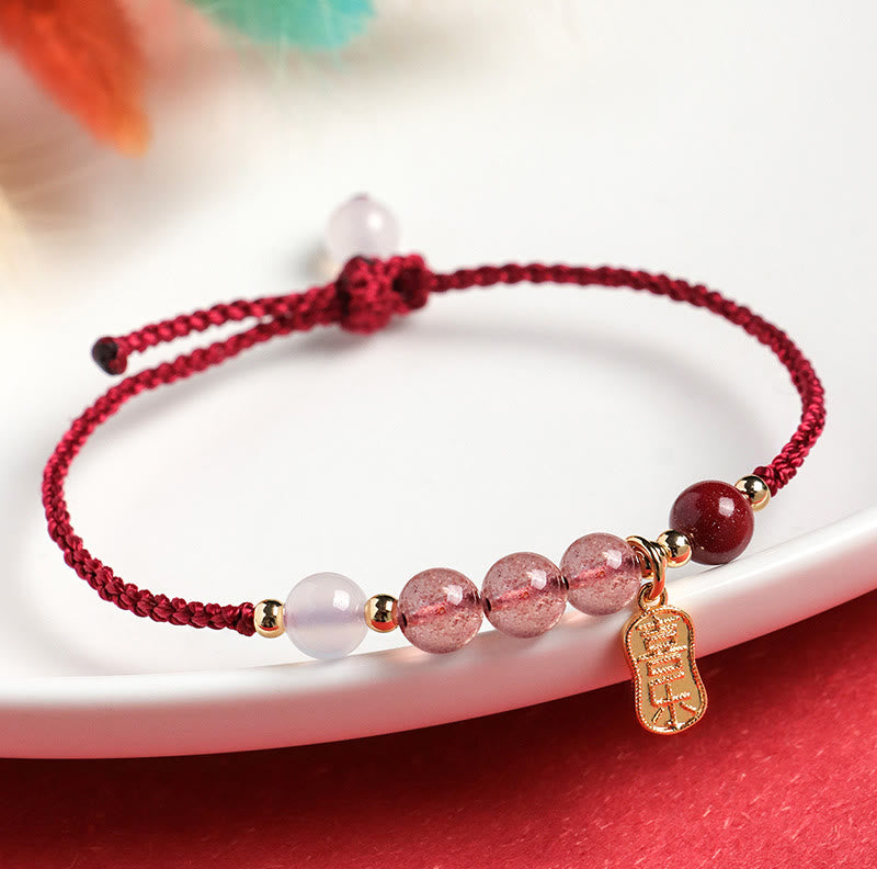 KarmaRipple's Authentic Strawberry Quartz Jade Ivory Agate Red String Positive Bracelet p16