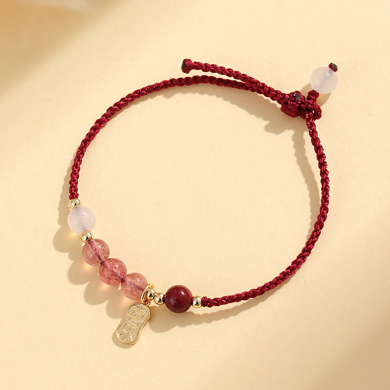 KarmaRipple's Authentic Strawberry Quartz Jade Ivory Agate Red String Positive Bracelet p11