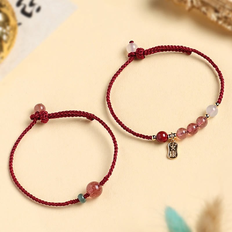 KarmaRipple's Authentic Strawberry Quartz Jade Ivory Agate Red String Positive Bracelet p13