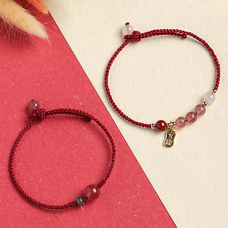 KarmaRipple's Authentic Strawberry Quartz Jade Ivory Agate Red String Positive Bracelet p3