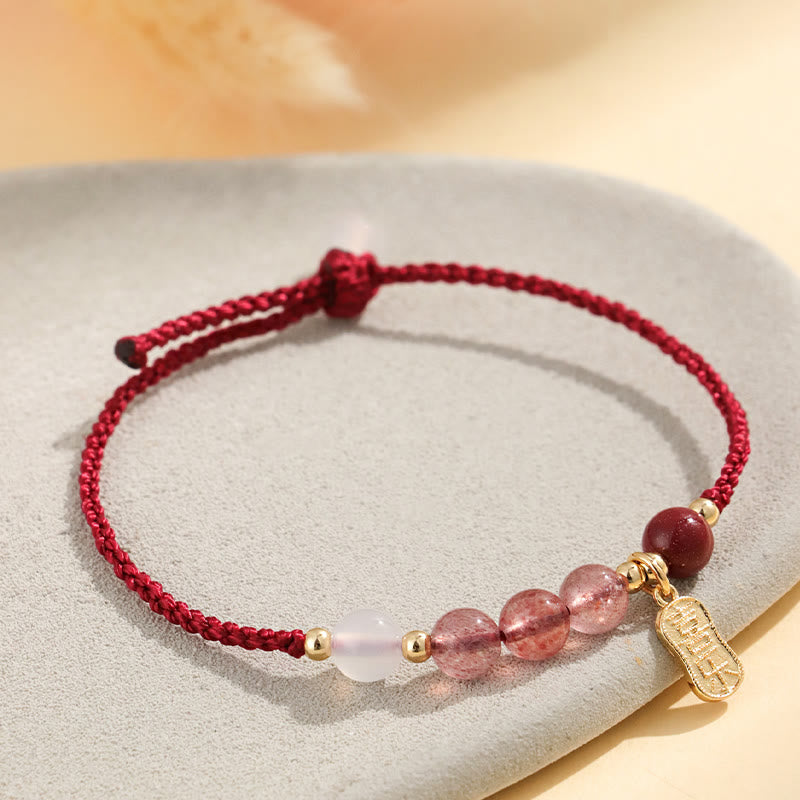 KarmaRipple's Authentic Strawberry Quartz Jade Ivory Agate Red String Positive Bracelet p10