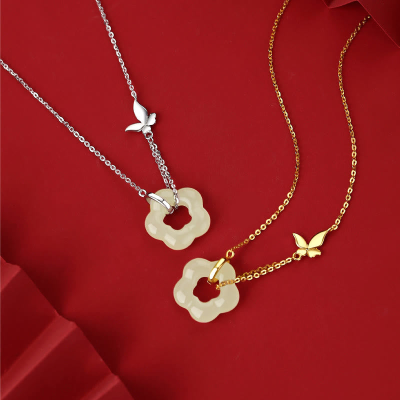 KarmaRipple's 925 Sterling Silver Butterfly Hetian Jade Flower Blessing Pendant Necklace p10