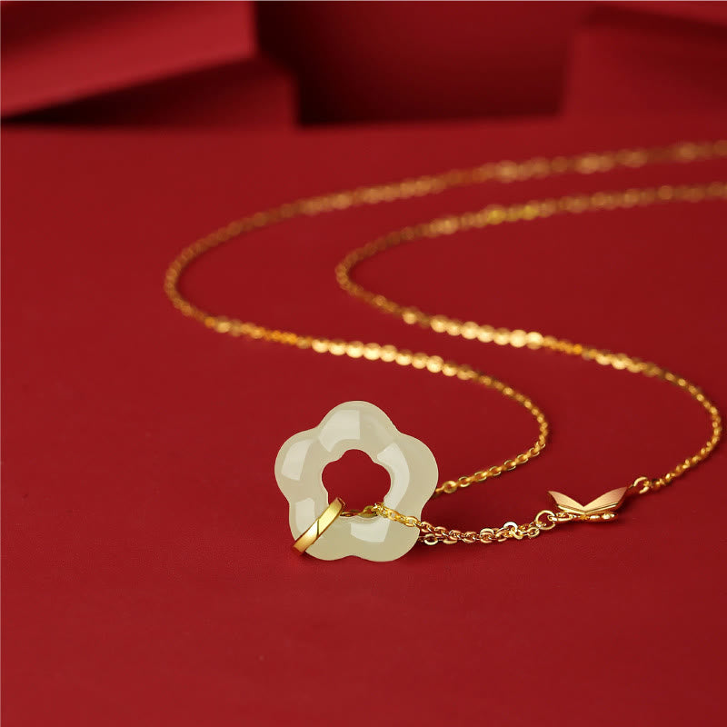 KarmaRipple's 925 Sterling Silver Butterfly Hetian Jade Flower Blessing Pendant Necklace p3