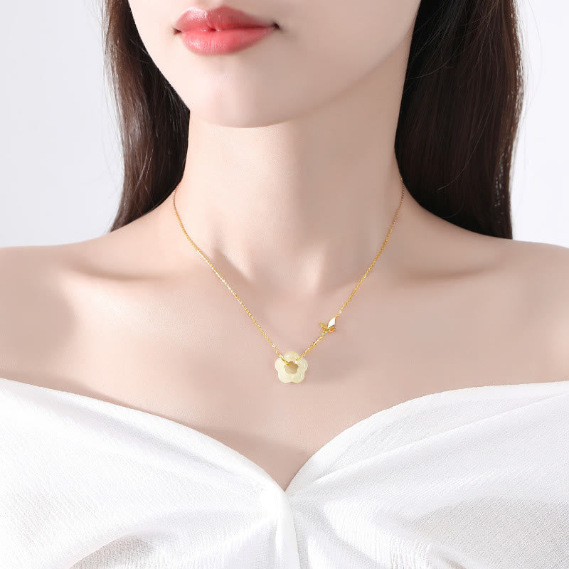 KarmaRipple's 925 Sterling Silver Butterfly Hetian Jade Flower Blessing Pendant Necklace p5