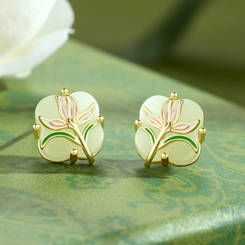 KarmaRipple's 925 Sterling Silver Magnolia Butterfly Hetian Jade Four Leaf Clover Blessing Earrings Pendant Necklace p3