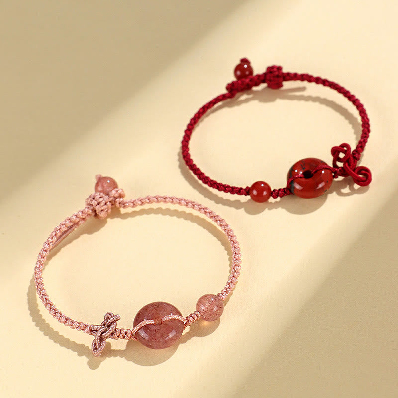 KarmaRipple's Red Jasper Rose Quartz Various Authentic Rocks Peace Buckle Weave Positive Fortune Bracelet p25