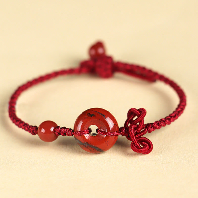 KarmaRipple's Red Jasper Rose Quartz Various Authentic Rocks Peace Buckle Weave Positive Fortune Bracelet p1