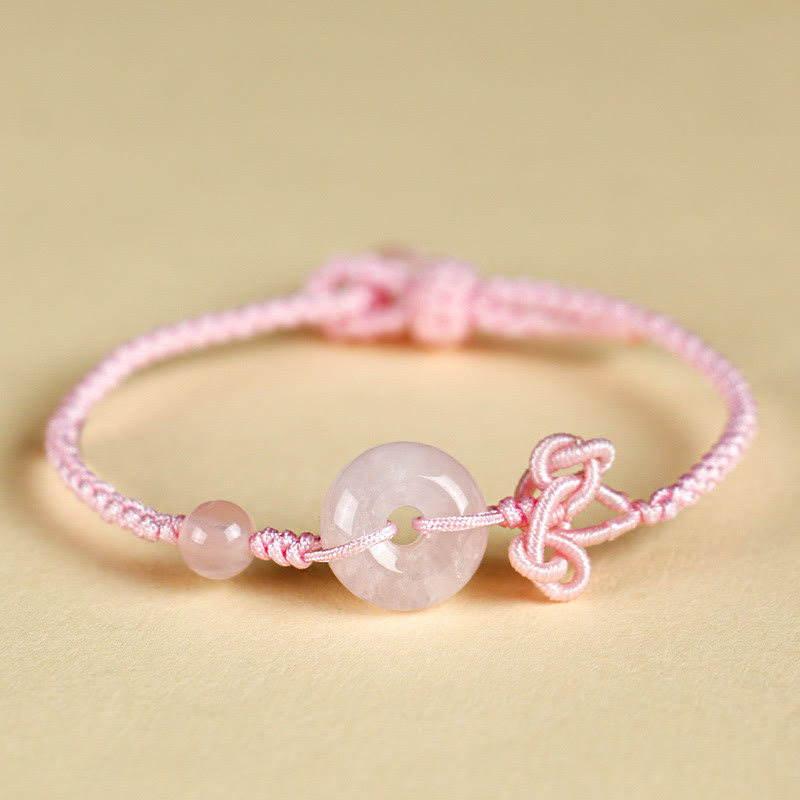 KarmaRipple's Red Jasper Rose Quartz Various Authentic Rocks Peace Buckle Weave Positive Fortune Bracelet p2