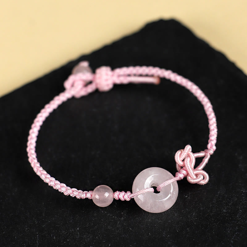KarmaRipple's Red Jasper Rose Quartz Various Authentic Rocks Peace Buckle Weave Positive Fortune Bracelet p14