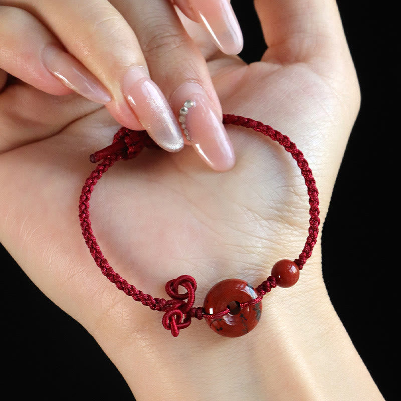 KarmaRipple's Red Jasper Rose Quartz Various Authentic Rocks Peace Buckle Weave Positive Fortune Bracelet p8