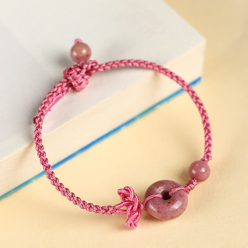 KarmaRipple's Red Jasper Rose Quartz Various Authentic Rocks Peace Buckle Weave Positive Fortune Bracelet p17