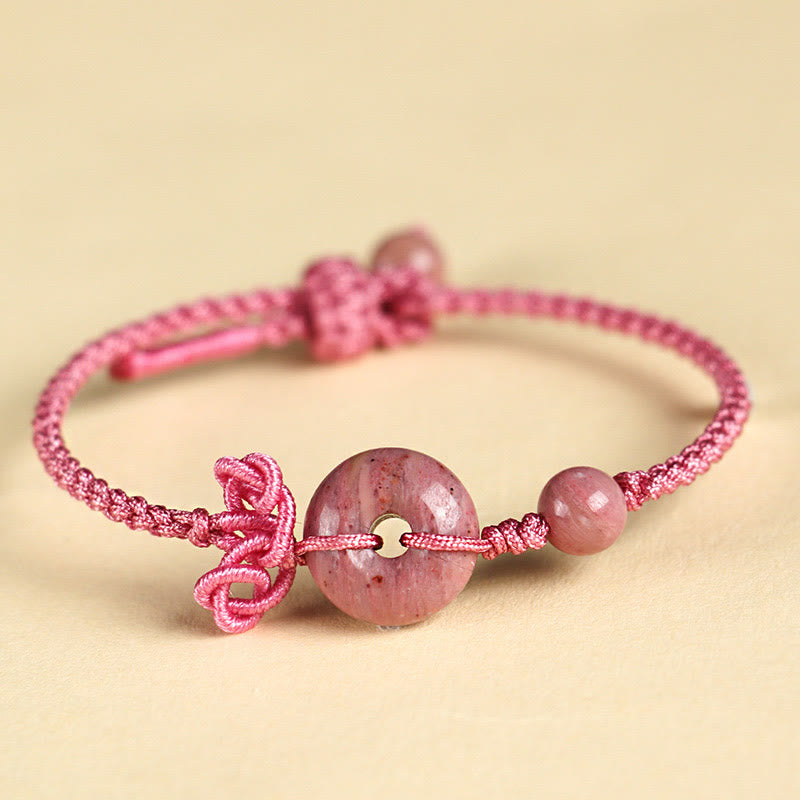 KarmaRipple's Red Jasper Rose Quartz Various Authentic Rocks Peace Buckle Weave Positive Fortune Bracelet p29