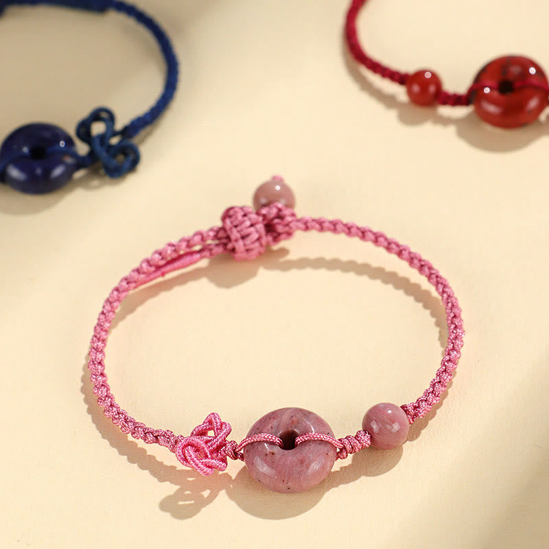 KarmaRipple's Red Jasper Rose Quartz Various Authentic Rocks Peace Buckle Weave Positive Fortune Bracelet p18