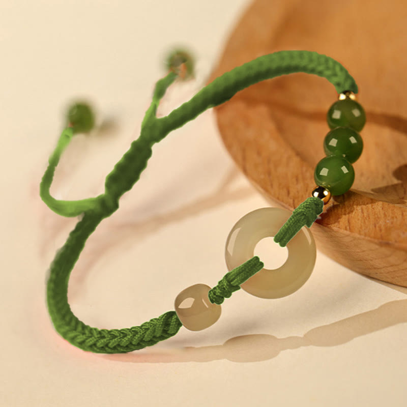 KarmaRipple's Authentic Hetian Jade Peace Buckle Red String Protection Fortune Bracelet p3