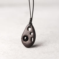 KarmaRipple's Ebony Wood Hollow Inlaid Obsidian Peace Calm Pendant Necklace