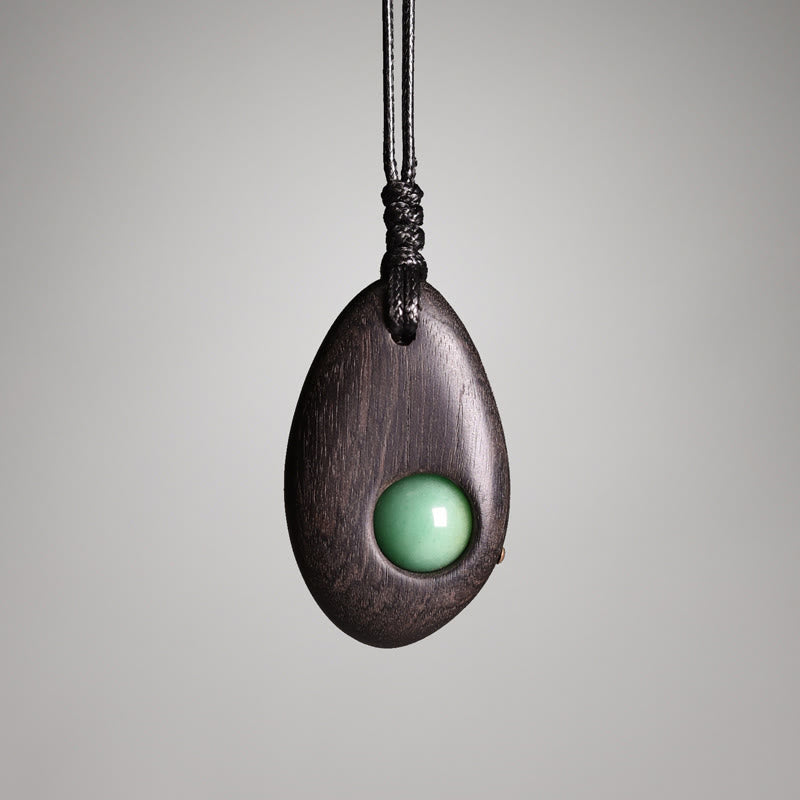 KarmaRipple's Ebony Wood Green Aventurine Peace Calm Pendant Necklace p1