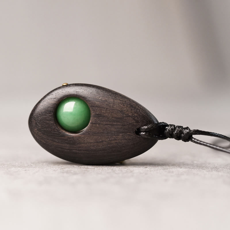 KarmaRipple's Ebony Wood Green Aventurine Peace Calm Pendant Necklace p2