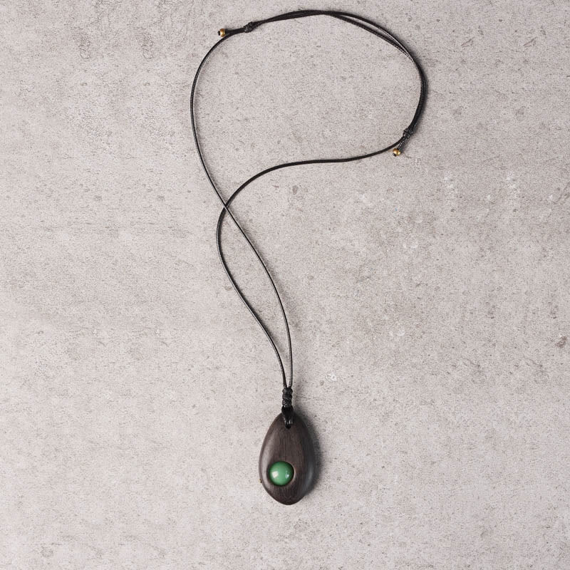 KarmaRipple's Ebony Wood Green Aventurine Peace Calm Pendant Necklace p4