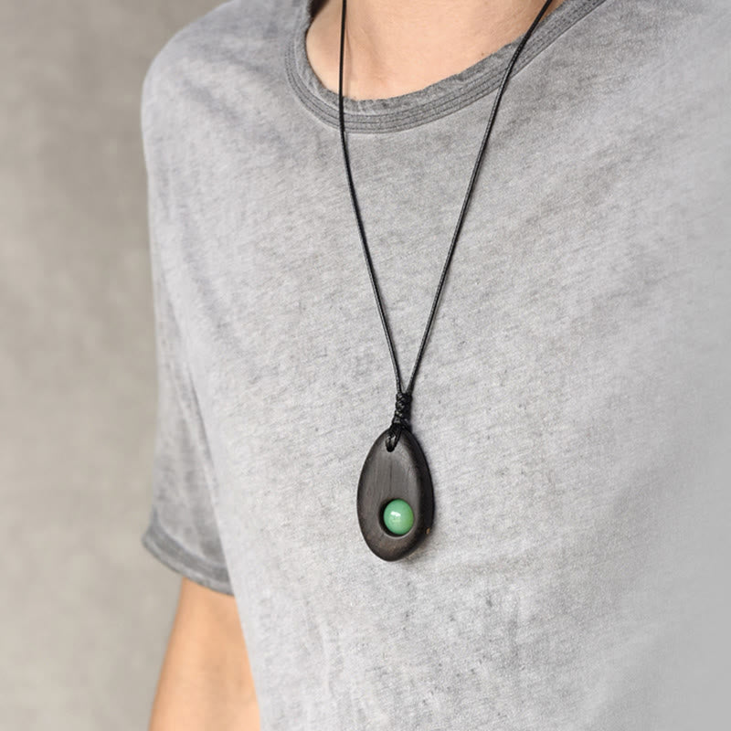 KarmaRipple's Ebony Wood Green Aventurine Peace Calm Pendant Necklace p10