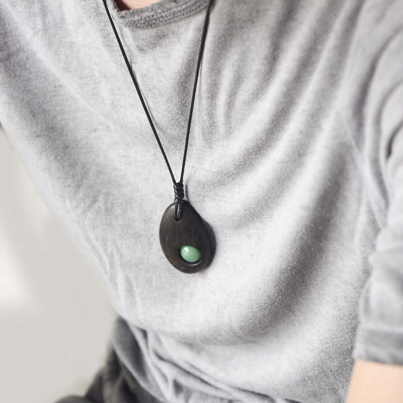 KarmaRipple's Ebony Wood Green Aventurine Peace Calm Pendant Necklace p5