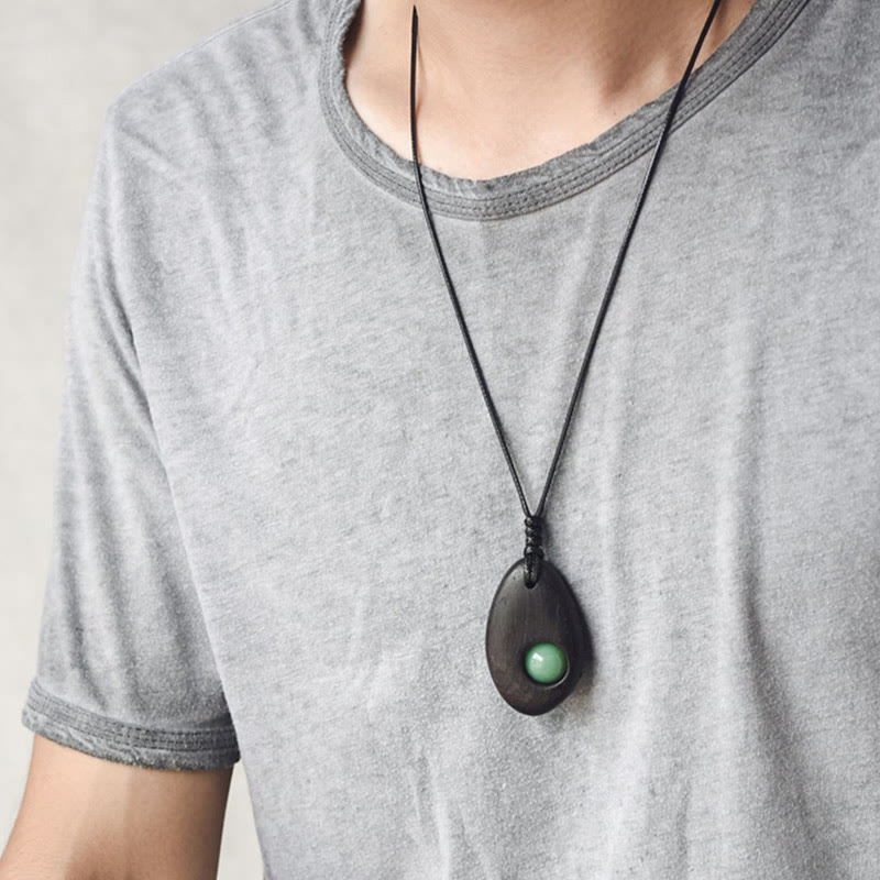 KarmaRipple's Ebony Wood Green Aventurine Peace Calm Pendant Necklace p11