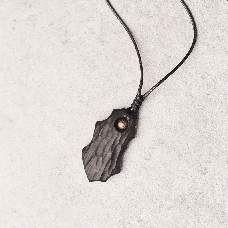 KarmaRipple's Ebony Wood Irregular Shape Bronze Bead Peace Calm Pendant Necklace p2