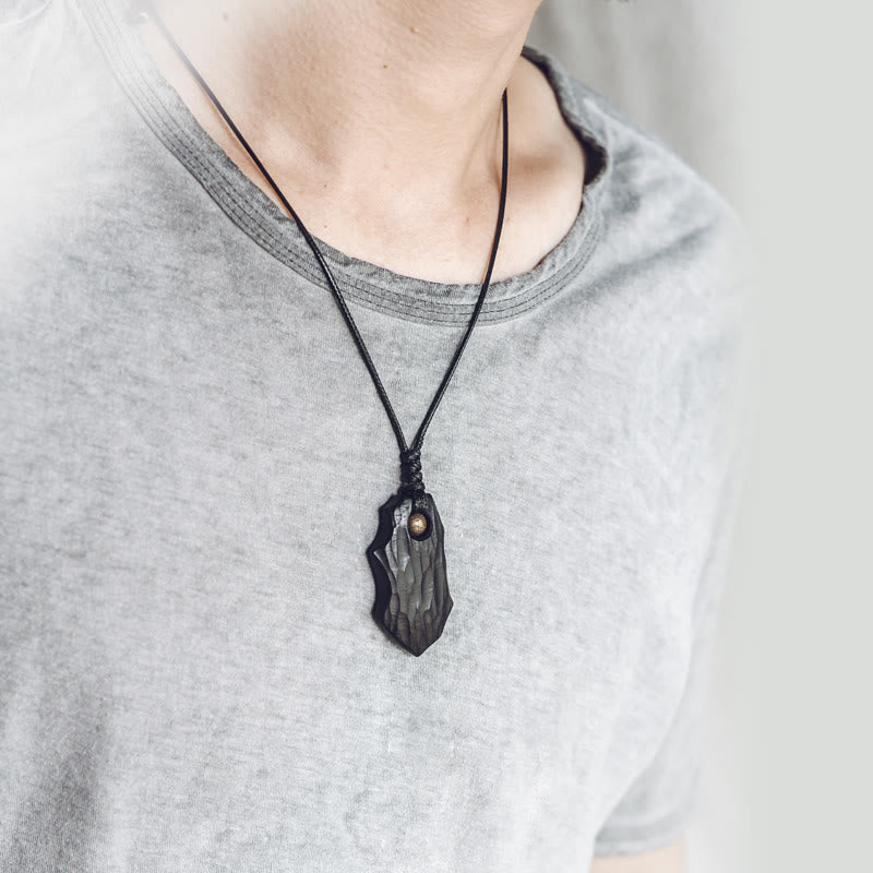 KarmaRipple's Ebony Wood Irregular Shape Bronze Bead Peace Calm Pendant Necklace p4