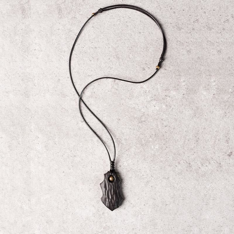 KarmaRipple's Ebony Wood Irregular Shape Bronze Bead Peace Calm Pendant Necklace p9