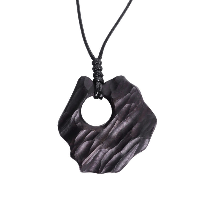 KarmaRipple's Ebony Wood Hollow Irregular Shape Peace Balance Pendant Necklace p7